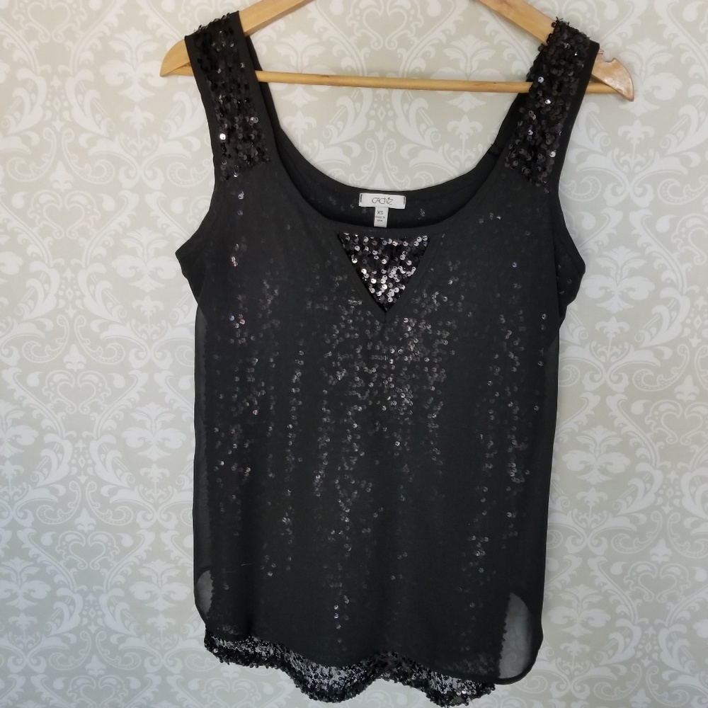 Cache Black Sequined Sleeveless Top Sz Xs - image 1